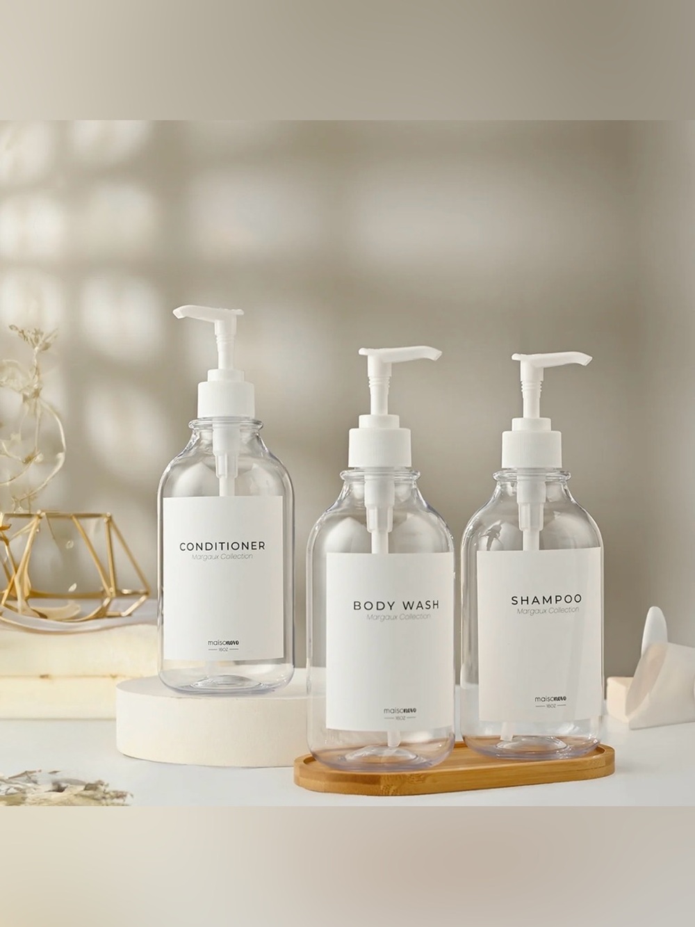 Maisonovo Clear Bottle Dispenser with White Pump - Set of 3
